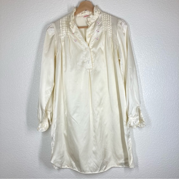 Jodie Arden Vintage Sleep Wear Robe Cream Embroidered Floral Small Pijama - Picture 2 of 16